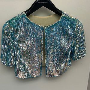 Top shop handmade sequins crop jacket|shirt turquoise gold